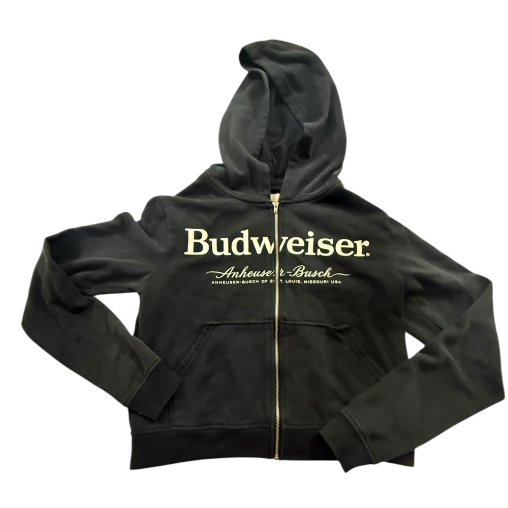 Pacsun x Budweiser Hoodie Full Zip Hoodie Slip Pockets Black SzSm